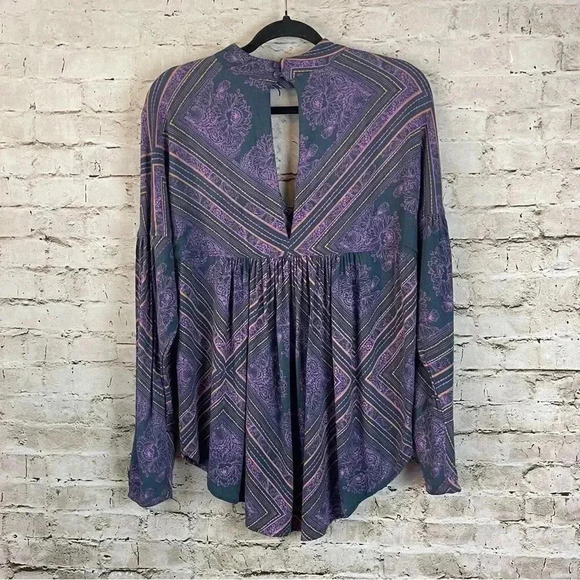 Free People S Walking on a Dream Long Sleeve Tunic Top Purple Charcoal Cut Out - Picture 7 of 8